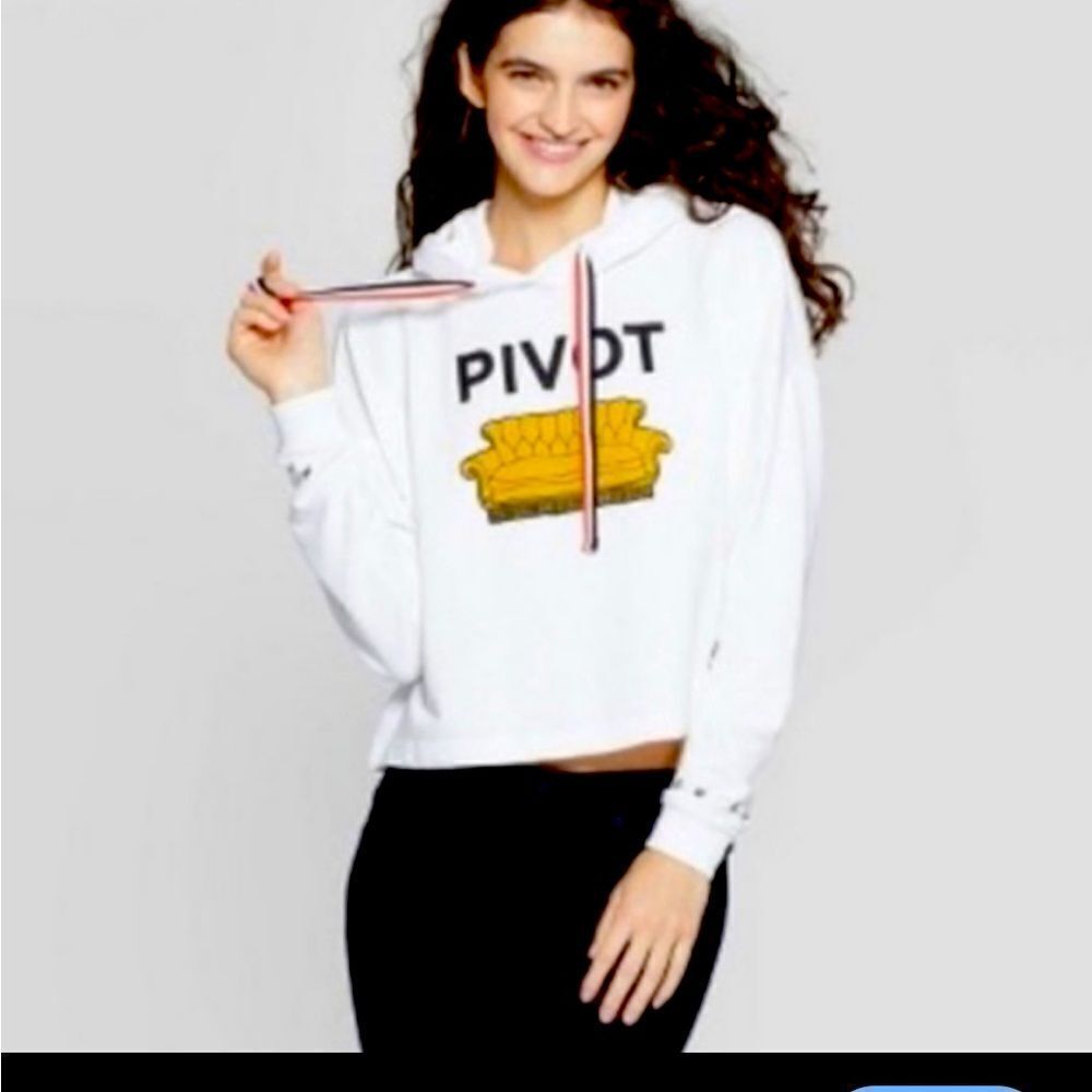FRIENDS “Pivot” Cropped Hoodie - Size Small, White